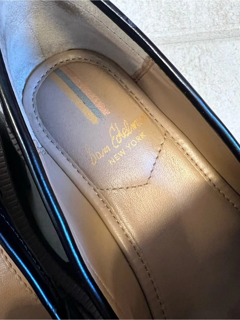 Sam Edelman 5M Penny Black Patent Platform Loafers Gold Bit chunky sole classic